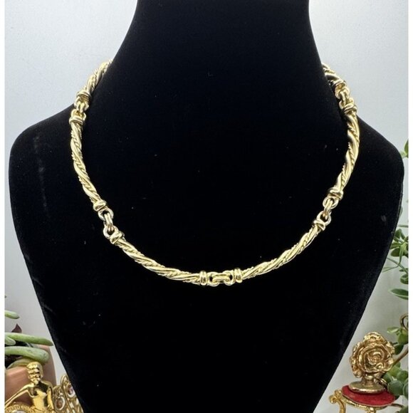 Vintage Gold Tone Three Link Rope Necklace Collar Choker 16 - 18" Nice - Picture 1 of 4